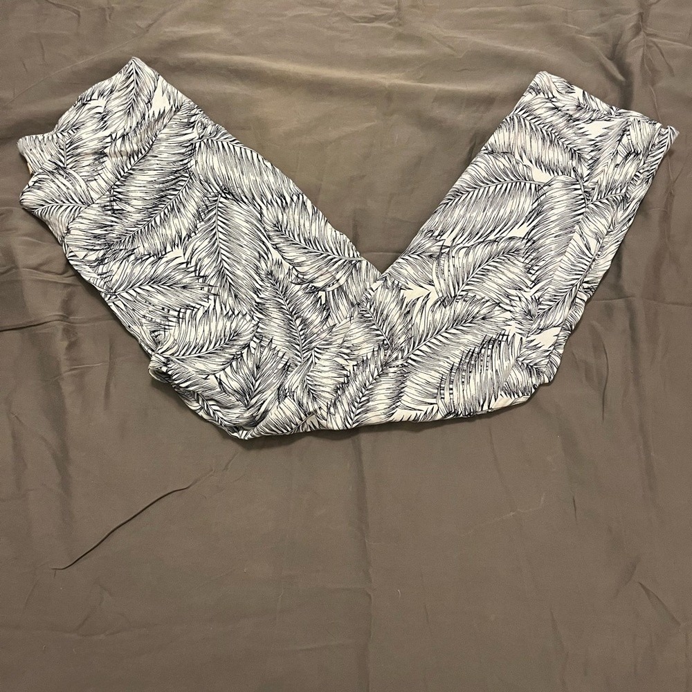 Hope & Harlow Womens Black White Tropical Palm Leaf Print Pull On Pants Size 12